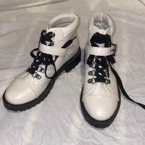 White combat ankle boots